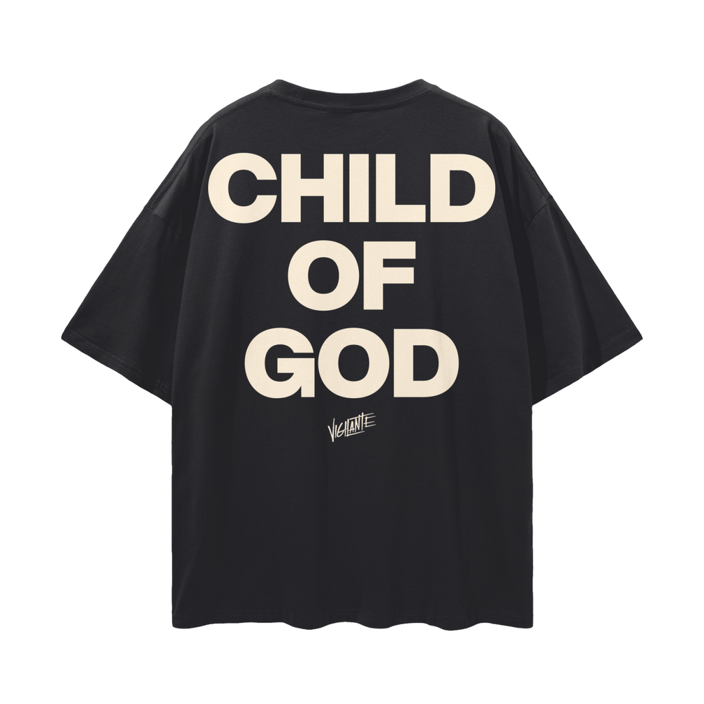 Child Of God drop-shoulder black t-shirt, Christian streetwear by Derek Minor