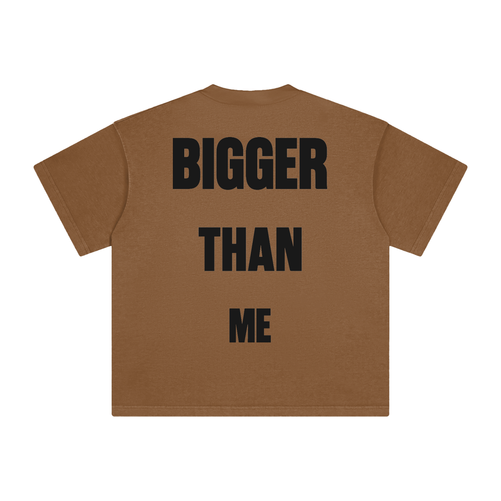 Bigger Than Me t-shirt in coffee with the Vigilante mark, Derek Minor